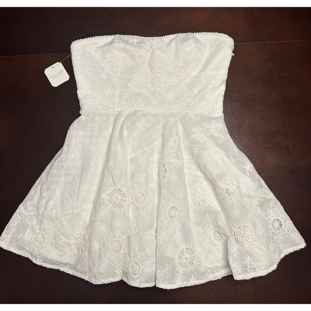 Altar'd State Dress Womens L White ASWD-251-635 Strapless Eyelet Floral Mini